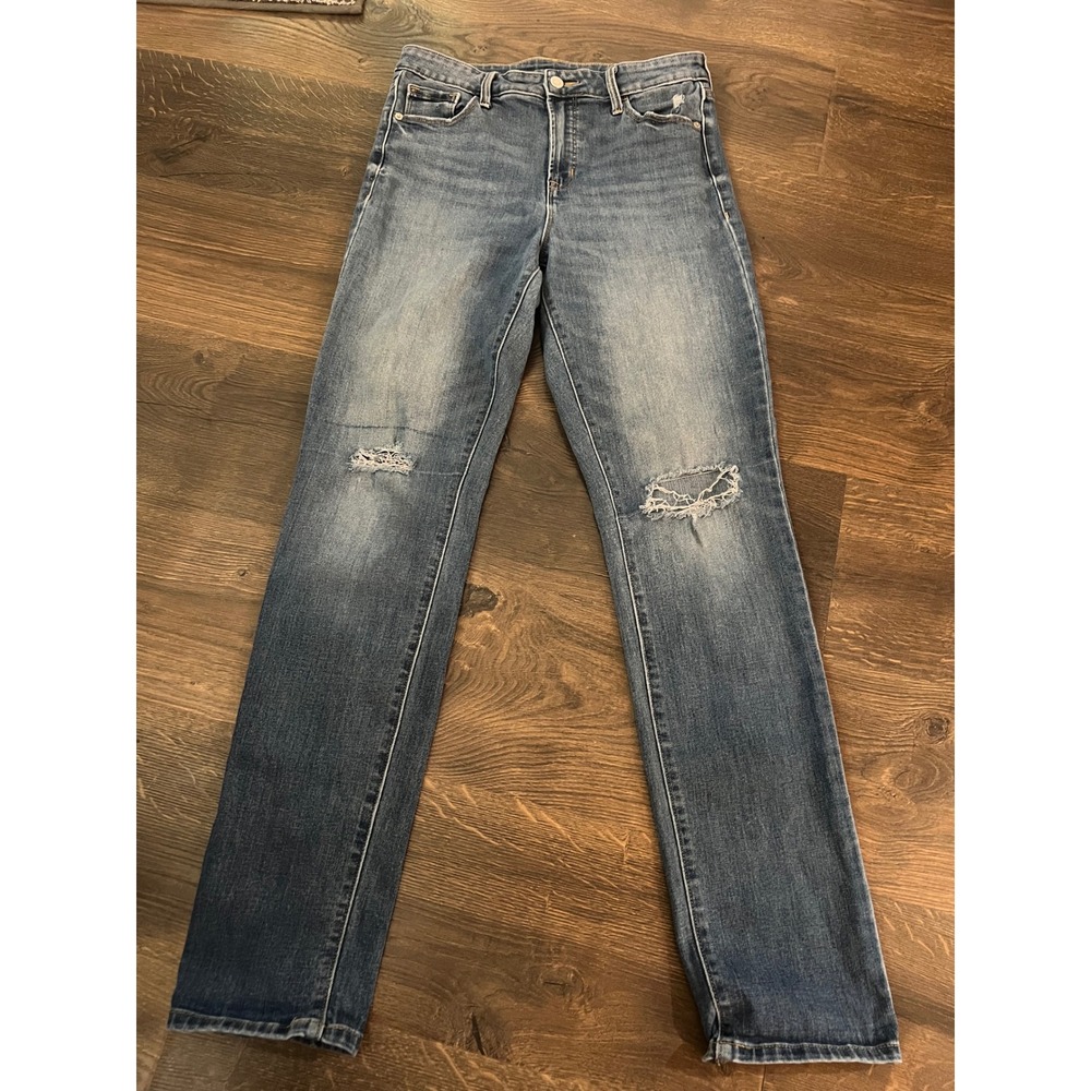 Old Navy Womens High Waisted Distressed Straight Leg Jeans Size 8 Tall Blue